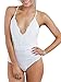 PERSUN Women's Lace Up Back Velvet Bodysuit Sleeveless Deep V Neck Bodysuit Leotards