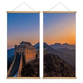 2 Panel Hanging Poster with Wood Frames - Landscape of The Great Wall at Sunset - Ready to Hang Decorative Wall Art - 18"x36" x 2 Panels