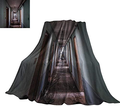 Rustic Home Decor Decorative Throw Blanket Interior Hallway of Korean Psychiatric Hospital Asylum Nostalgic Picture 90" Wx70 L Brown Blue