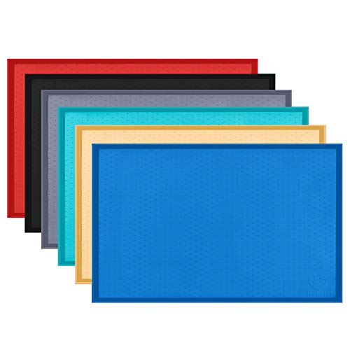 Hubulk Dog Cat Food Feeding Mat L (19"x12") XL (24"x16") or XXL (32X24) 0.5" & 1" inch Raised Edge FDA Food-Grade Silicone Non Slip Waterproof Pet Food Mat Dog Bowl Placemat Large (L, Navy)