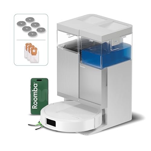 Roomba Plus 416 Combo Robot+AutoWash- 20KPa -Base Multifonction - Lavage et séchage à l'air Chaud des lingettes - LiDAR Clearview - 75 Jours d'autovidage - Accessoires supplémentaires - Blanc