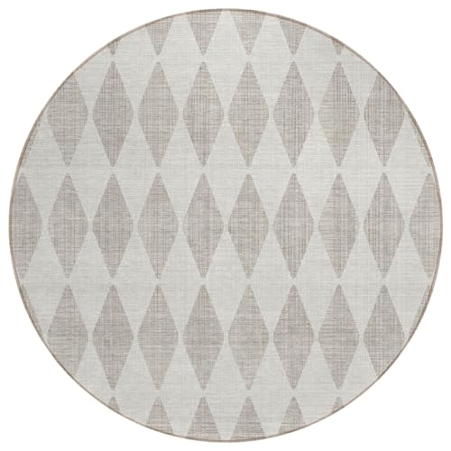 Addison Rugs Chantille ACN578 Beige 8′ x 8′ Indoor Outdoor Round Rug, Easy Clean, Machine Washable, Non Shedding, Bedroom, Living Room, Dining Room, Kitchen, Patio Rug