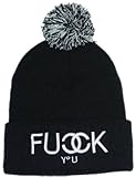 Warm Black Fuck You Pom Letter Beanie Hat for Men and Women Winter Cap Skully by Unknown