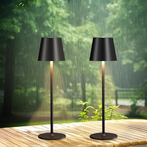 PreeOtti Wireless Table Lamp, Set of 2, Battery LED Table Lamp, Bedside Lamp, Touch Dimmable with 3 Colour Temperatures, Table Lamp with USB-C Rechargeable for Outdoor Bedside Table, Dining Table, Camping (Black)