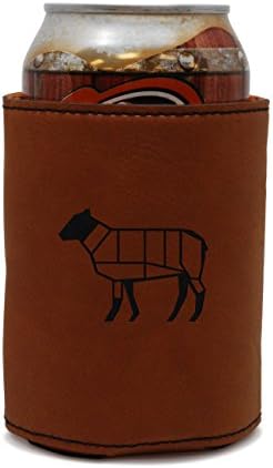 MODERN GOODS SHOP Leather Can Cooler With Mutton Engraving - Oil, Stain, and Water Resistant Beer Hugger - Standard Size Beer and Soda Can Sleeve