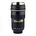MANGO SPOT® Thermo Lens Cup with Stainless Steel Insulated Tumbler, 1:1 Nikon 24-70mm F2.8G Lens Imitation, 16oz, Black with Transparent Cover Lid