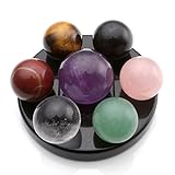 QGEM Seven Star Group Amethyst Chakra Sphere Crystal Balls with Black Obsidian Base Reiki Healing