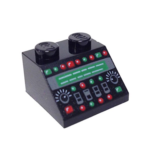 Lego Parts: Slope 45º 2 x 2 Decorated with Control Panel with Red and Green Lamps Pattern (Black)