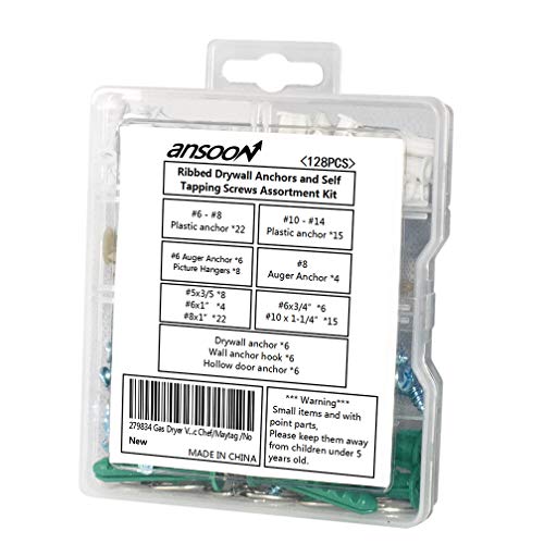 Ansoon Plastic Self Drilling Drywall and Hollow-Wall Anchor and Screw Assortment Kit, Anchors, Screws, Wall Anchor Hooks, and Toggle Bolts All 128Pcs