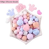 DIY Teether Toys Pink Series Geometry Hexagonal Round Silicone Beads Food Graede Chewable Teething Beads Safety for Baby Tooth Nursing Necklace/Bracelet