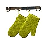 11 Inch Best Decorative Professional Commercial Grade Flexible Non Slip Durable Flame Retardant Kitchen Silicone Quilted Thick Cotton Oven Mitts Set,Use As Hot Pan Holder,Pot Holders,Set of 2 (1Pair),Green,Honla