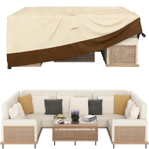 Dsocool 600D Patio Furniture Covers, 100% Waterproof Patio Table Cover, Heavy Duty Oxford Cloth Outdoor Table Cover, with Handles, Vents and Buckles, UV-Resistant (350×260×90cm)