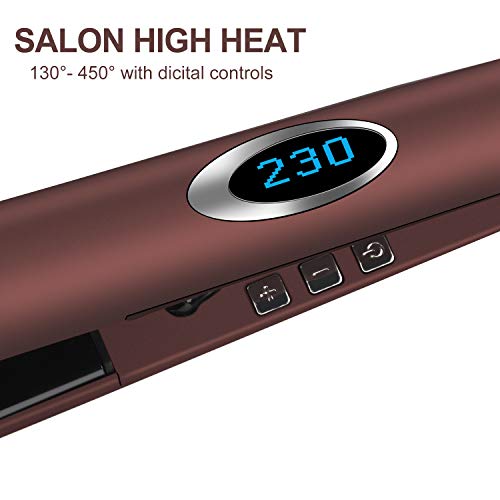 Hair Straightener - VIVK Flat Iron 1 Inch 3D Floating Plates & LCD Screen,Adjustable Temperature and Anion Generator Suitable for All Hair Types(Coffee)