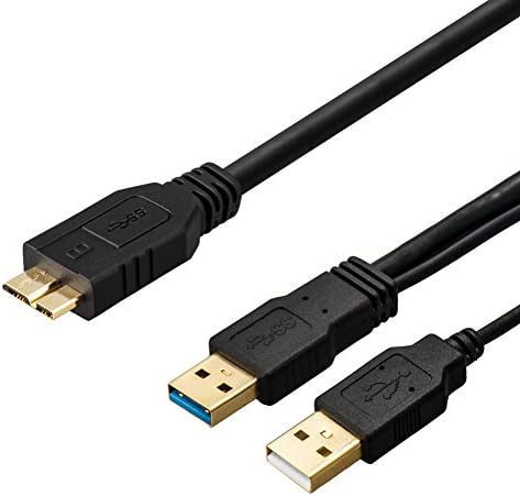 USB 3.0 Y-Cable, LineYDI SuperSpeed Dual Micro-B USB to USB3.0 Y Data Cable with USB Power Extension Hard Drive Cable (0.5 m/ 1.64 ft)