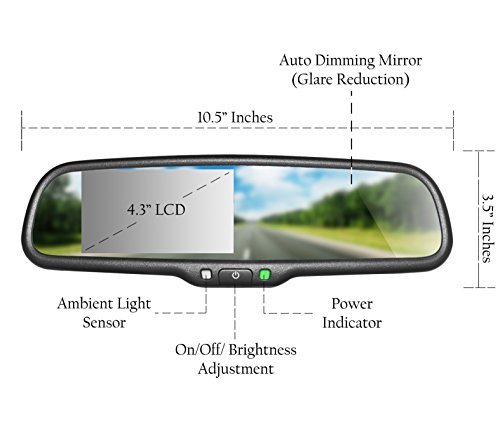 Master Tailgaters OEM Rear View Mirror with 4.3" Auto Adjusting Brightness LCD + Auto Dimming Mirror - Universal Fit