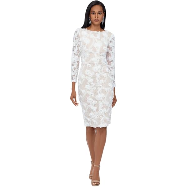 Amazon.com: Xscape Womens Long Sleeve Raised Floral Lace Midi Length (Reg  and Petite) Cocktail Dress, Navy, 4 US : Clothing, Shoes & Jewelry