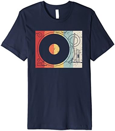 Mens PREMIUM | Retro Record Player Turntable Vinyl DJ T-Shirt 2XL Navy