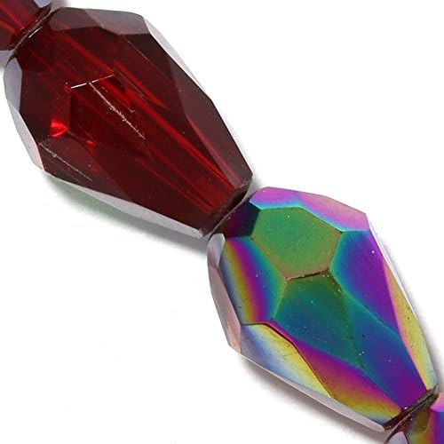 AnsonsImages 26pcs 13x10mm Dark Red AB Teardrop Briolette Crystal Cut Glass Spacer Beads Faceted