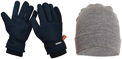 HIVERHIVER Men's and Women's Combo of Woollen Skull Cap , Waterproof Touchscreen Teslon Gloves (Grey, Large)
