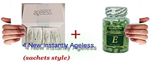Bundle Set of 4 sachets of Jeunesse Instantly Ageless Botox Without the Needles anti-wrinkle microcream | Plus 1 Aloe Vera & Vitamin E Skin Oil 90 Green Capsules