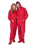 Footed Pajamas Bright Red Adult Hoodie One Piece