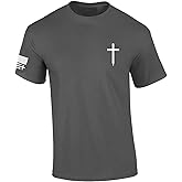Mens Christian Shirt Faith Cross Crest American Flag Sleeve T-Shirt Graphic Tee