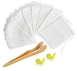 ilauke 200Pcs Tea Filter Bags Empty Drawstring Disposable Tea Infuser Teabags for Herbs Loose Tea with Snail Shape Tea Bag Holders and Tea Clip
