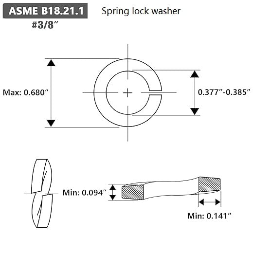 DYFOL 3/8" Split Lock Washers 304 Stainless Steel Spring Lock Washers 50 Pack - Rust-Resistant for Secure Fastening