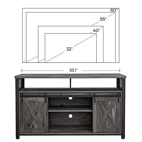 VASAGLE TV Stand for 55inch Televisions with Sliding Barn Doors and Adjustable Storage Shelves