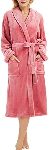 Women's Flannel Bathrobe Thicken Long Bath Robe Ladies Terry Towelling Gown Dressing Gowns Warm Waffle Bathrobes Sleepwear for Autumn Winter Plus Size
