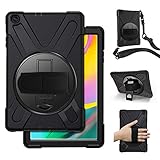 Samsung Galaxy Tab A 10.1 Case 2019,SM-T515/T510 Case with Hand Strap,Herize Heavy Duty Full-Body Rugged Protective Shockproof Case Cover W/ 360 Degree Rotatable Stand,Shoulder Strap for Kids,Black