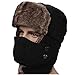 Trapper Hat Winter Hats for Men,Warm Trooper Russian Hat with Ear Flaps, Women Ushanka Bomber Hats with Windproof Mask (Black)
