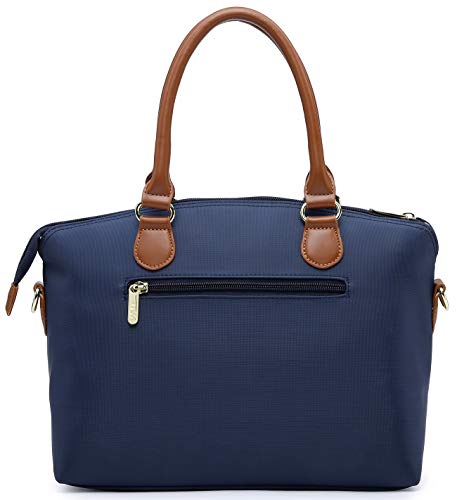 NNEE Water Resistance Nylon Top Handle Satchel Handbag with Multiple Pocket Design - Navy - Thumbnail 2