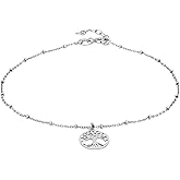 Vanbelle Sterling Silver Jewelry - Rhodium Plated 925 Stamp - Dangling Tree Anklet with Beaded Chain - Stylish Beautifully Designed for Women - 9" Long + 1" Extender