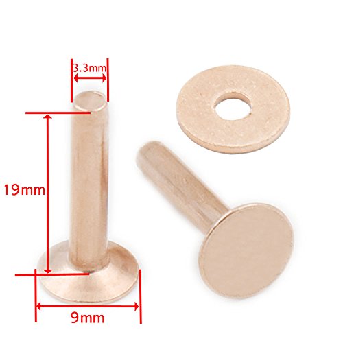 25 pcs 9mm x 19mm x 3.3mm Solid Copper Rivets & Burrs Permanent Fasteners Gauge Leathercraft Horse Tack