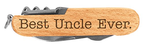 Fathers Day Gift for Uncle Best Uncle Ever Laser Engraved Wood 6 Function Multitool Pocket Knife