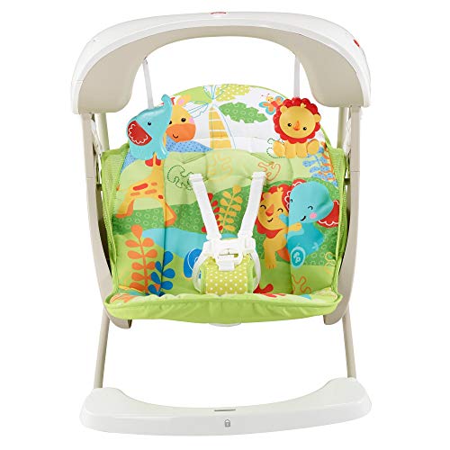 Mattel Fisher-Price CCN92 2 in 1 Babyschaukel im Regenwald Design, mit 6 Geschwindigkeitsstufen, 10 Melodien und 2 beruhigenden Naturgeräuschen – Bild 3