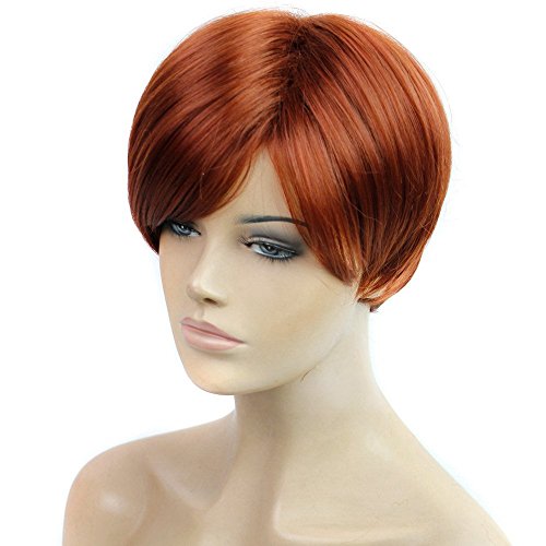 DENIYA Brown Short Straight Hair Wig Red Bob Wigs with Bangs Cosplay Wigs Prime