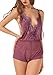 The Victory of Cupid Eyelash Lace Deep V-neck America Back Sexy Lingerie Piece Pajamas, Violet, Small/Medium