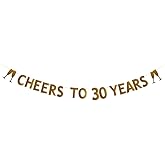 CHEERS TO 30 YEARS Banner for 30th Birthday/Wedding Anniversary Party Decorations Pre-strung No Assembly Required Gold Glitter Paper Garlands Backdrops Letters Gold Betteryanzi