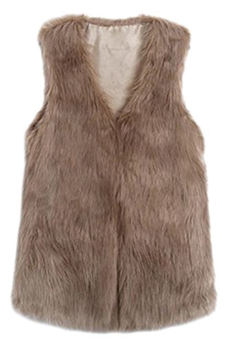 2014 Autumn Winter Sleeveless Warm Faux Fur Short Vest Jacket Waistcoat Coat(Khaki,S)