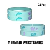 Cleverplay 24 Pack Mermaid Silicone Wristbands Bracelets ,Birthday Party Favors for Kids ,Goody Bag Supplies Gifts for Boys and Girls, Mermaid Under The Sea Party Supplies