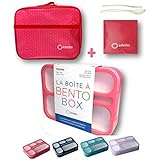Bento Box with Lunch Bag and Ice Pack Set | Snack Containers Boxes for Kids Girls Adults | 6 Compartments Leakproof Portion Container Boxes Insulated Bags for School Lunches, BPA Free (Pink)