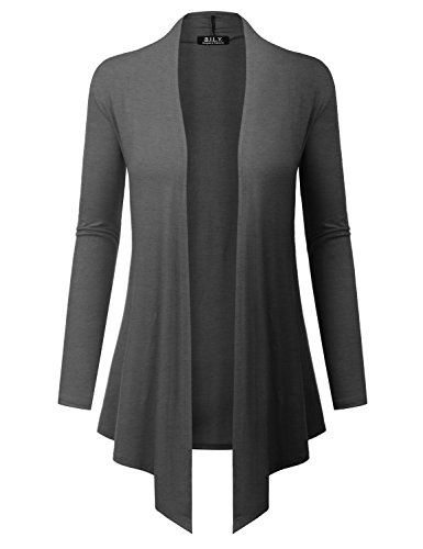 Because I Love You Women's Open Front Drape Hem Lightweight Cardigan - XXX-Large - Charcoal