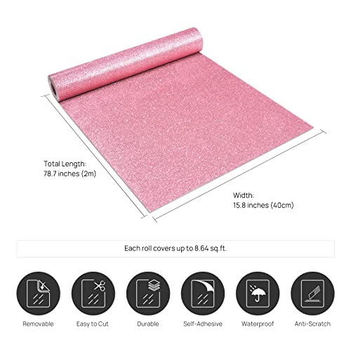 Stickyart Light Pink Glitter Wallpaper Peel and Stick Glitter Contact