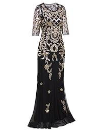 Vestido largo Vijiv vintage, de mangas 2 3, con lentejuelas, estilo 1920, para fiestas, promociones, bodas, etc.