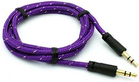Purple Braided Aux Cable Car Stereo Wire Audio Speaker Cord 3.5mm Jack Adapter Auxiliary 3ft for CAT S61 - Google Pixel - Google Pixel XL - Huawei Ascend P7