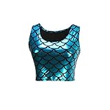 JNTworld Women Sexy Mermaid Fish Scale Hologram Stretch Soft Shine Vest