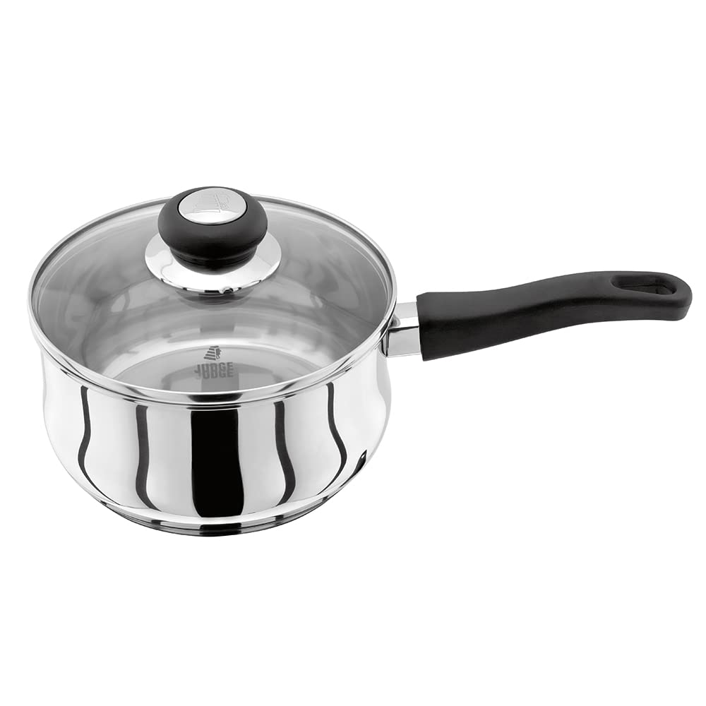 Judge Vista Stainless Steel Large Saucepan 18cm 1.8L, Shatterproof Vented Glass Lid, Induction Ready, Oven Safe, Silver