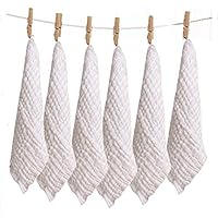Chuanyue Baby Muslin Washcloths Set - Reusable and Extra Soft Natural Organic Cotton Baby Washcloths & Wipes-Suitable for Sensitive Skin Baby Registry as Shower Gift Set 6 Pack 10x10 Inches-White